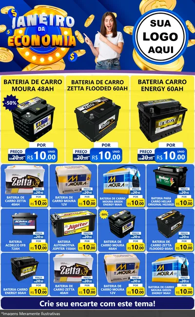 Modelo de Encarte para Encarte Grande com o tema Janeiro da Economia para Baterias Elétricas