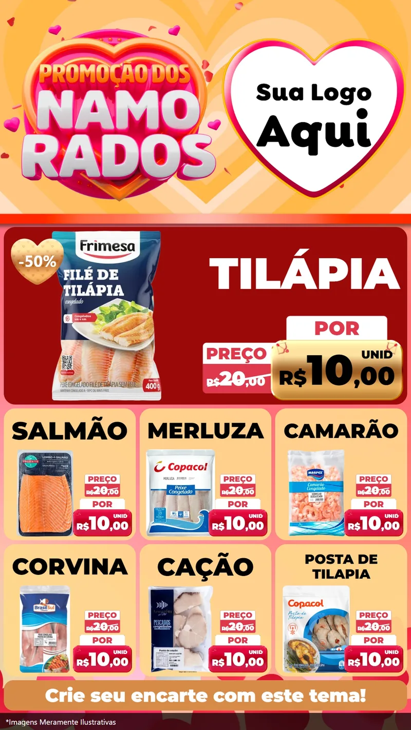 Modelo de Rede Social para Stories com o tema Promoção dos Namorados para Peixaria