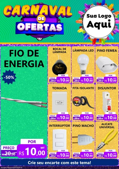 Modelo de Encarte para Encarte A4 Vertical com o tema Carnaval de Ofertas para Materiais Elétricos