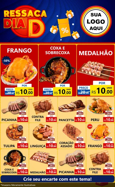 Modelo de Encarte para Encarte Grande com o tema Ressaca Dia D para Assados