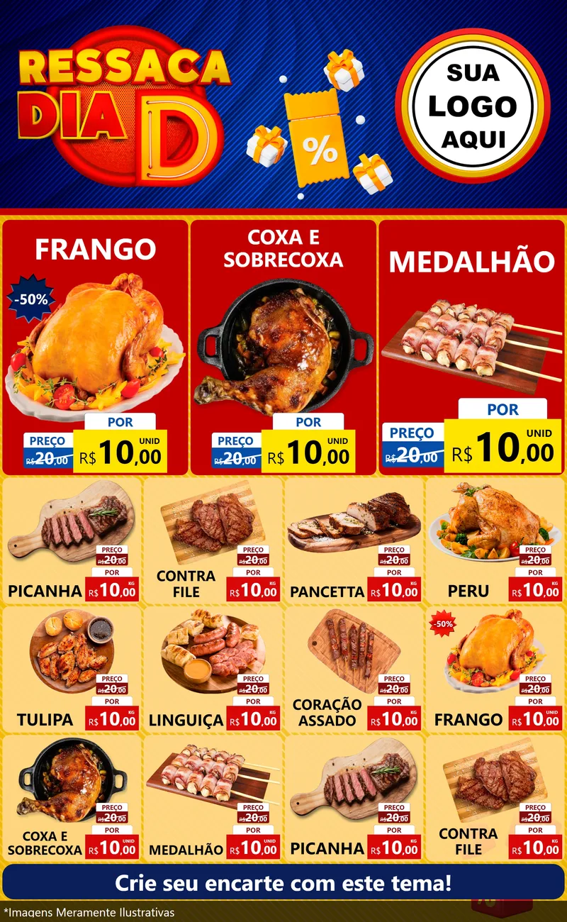 Modelo de Encarte para Encarte Grande com o tema Ressaca Dia D para Assados