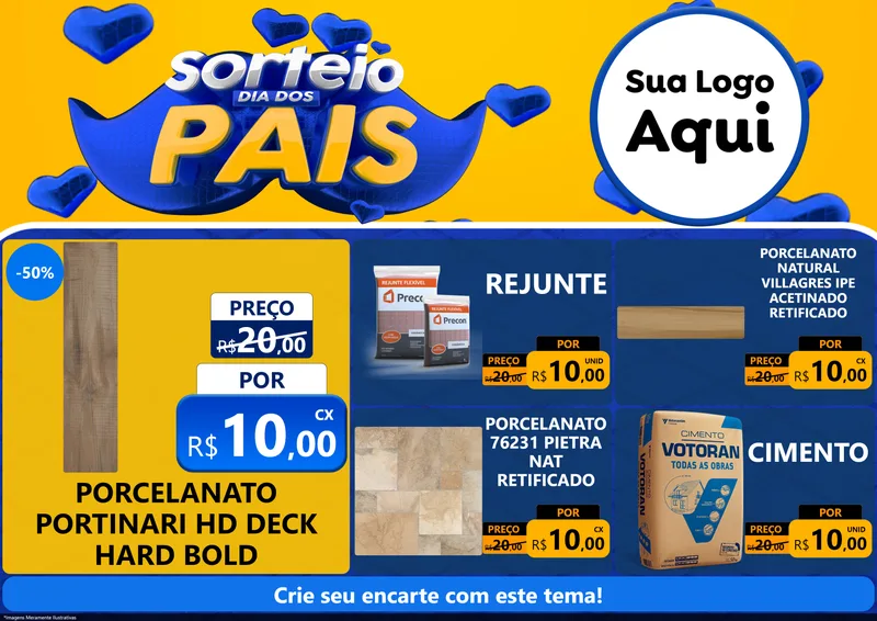 Modelo de Encarte para Encarte A4 Horizontal com o tema Sorteio Dia dos Pais para Pisos e revestimentos