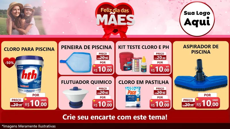 Modelo de TV para TV Horizontal com o tema Feliz Dia Das Mães para Produtos para Piscina