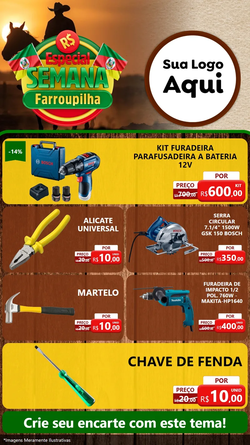Modelo de TV para TV Vertical com o tema Especial Semana Farroupilha para Maquinas e Ferramentas