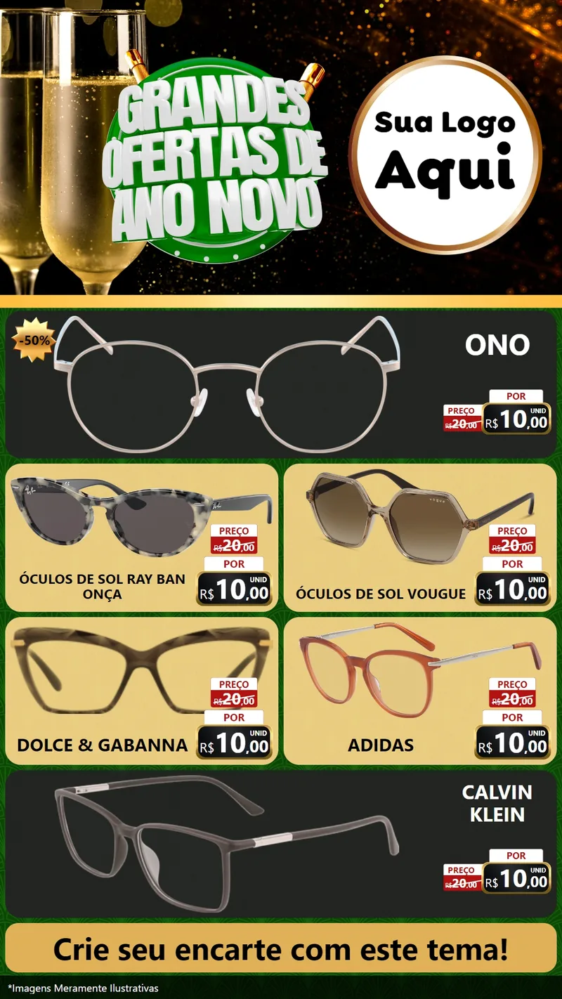 Modelo de TV para TV Vertical com o tema Grandes Ofertas de Ano Novo para Óticas