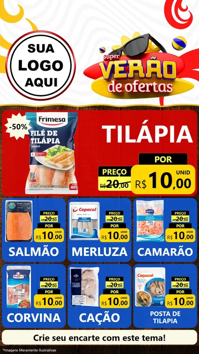 Modelo de Rede Social para Stories com o tema Super Verão de Ofertas para Peixaria