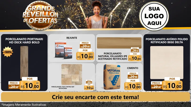 Modelo de TV para TV Horizontal com o tema Grande Réveillon de Ofertas para Pisos e revestimentos