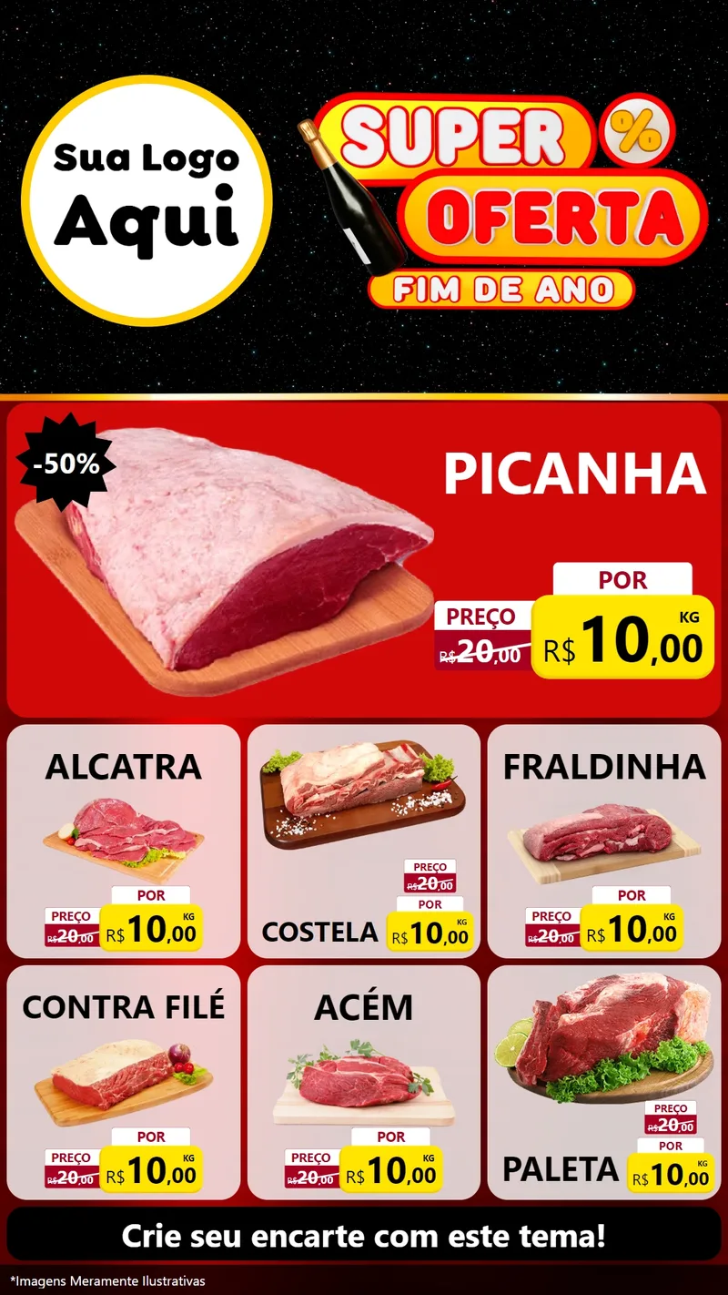 Modelo de Rede Social para Stories com o tema Super Oferta Fim de Ano para Açougue