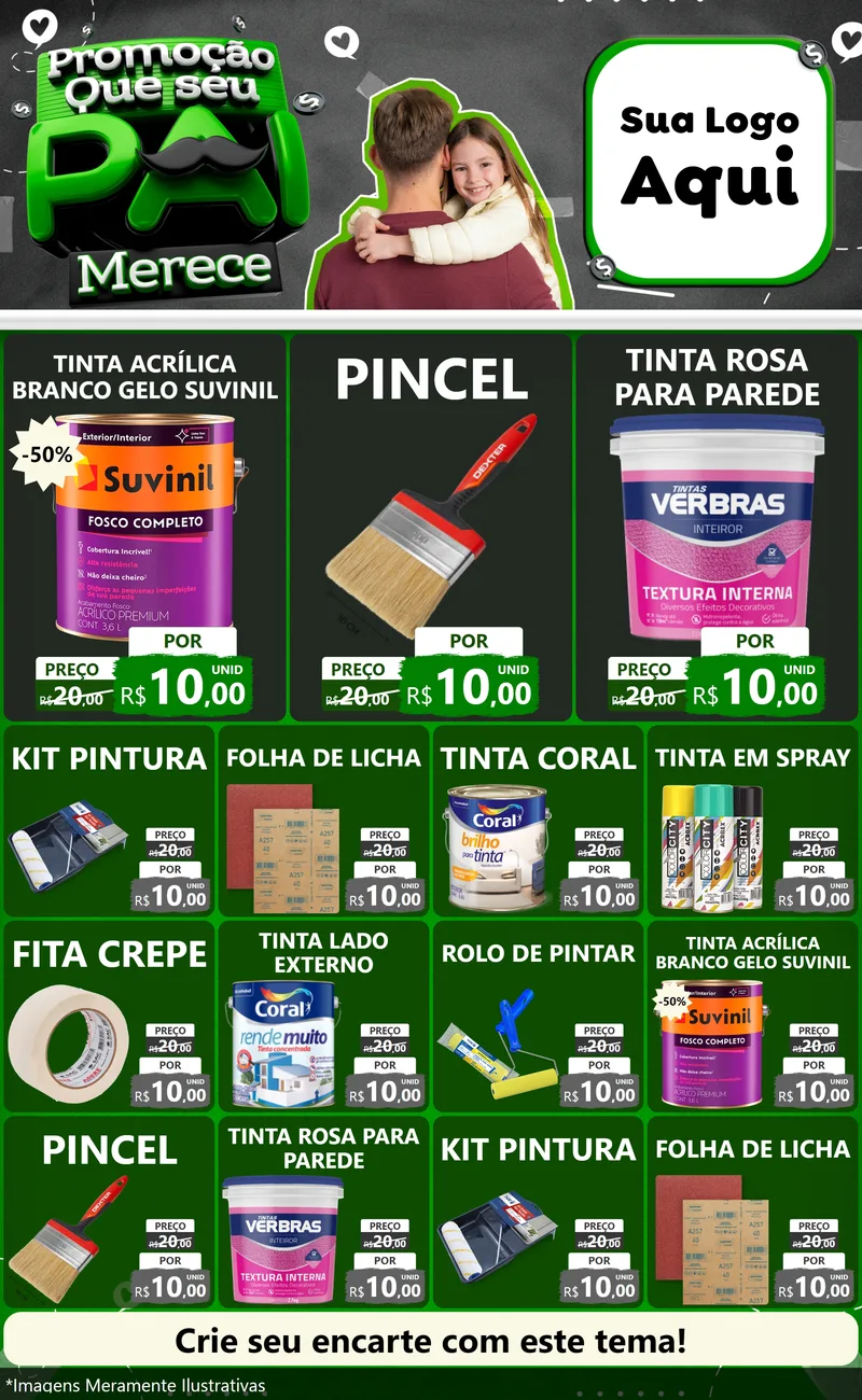 Modelo de Encarte para Encarte Grande com o tema Promoção Que seu Pai Merece para Tintas e Ferramentas