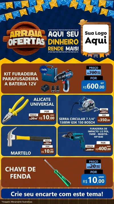 Modelo de TV para TV Vertical com o tema Arraiá de Ofertas - Junina para Maquinas e Ferramentas