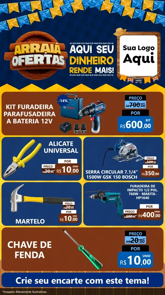Modelo de TV para TV Vertical com o tema Arraiá de Ofertas - Junina para Maquinas e Ferramentas