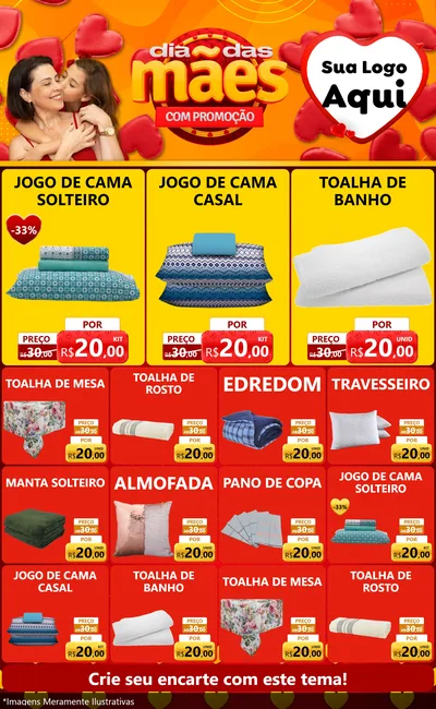 Modelo de Encarte para Encarte Grande com o tema Dia das Mães com Promoção para Cama, Mesa e Banho