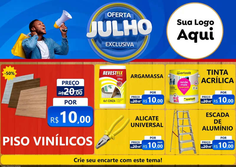 Modelo de Encarte para Encarte A4 Horizontal com o tema Oferta Exclusiva, Julho para Material para Construção