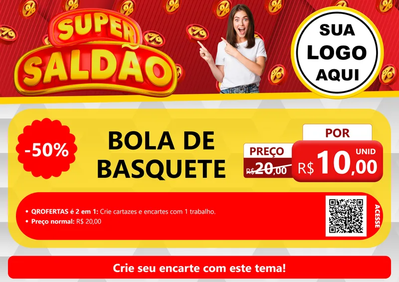 Modelo de Cartaz para Cartaz A4 Horizontal com o tema Super Saldão para Artigos Esportivos