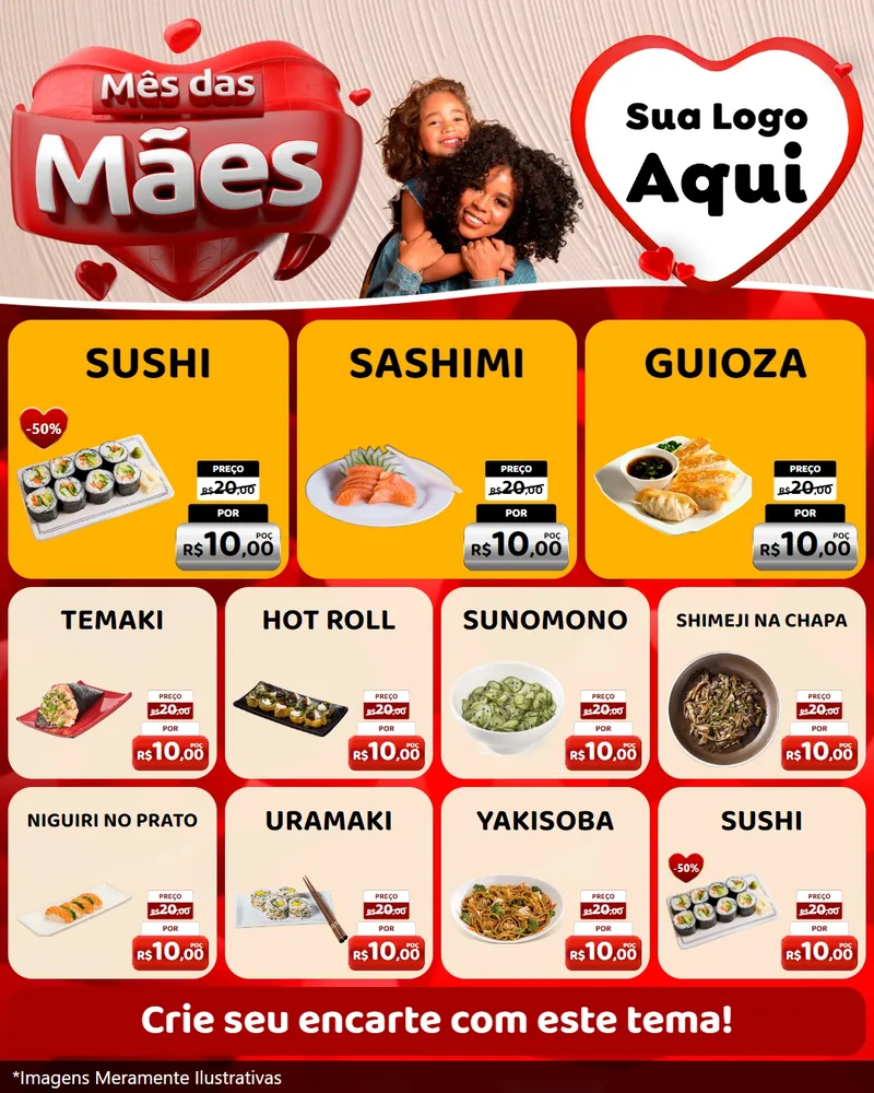 Modelo de Rede Social para Feed Instagram com o tema Mês das Mães para Comida japonesa