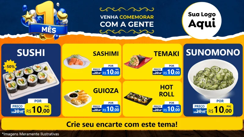 Modelo de TV para TV Horizontal com o tema Um Mês de Aniversário para Comida japonesa