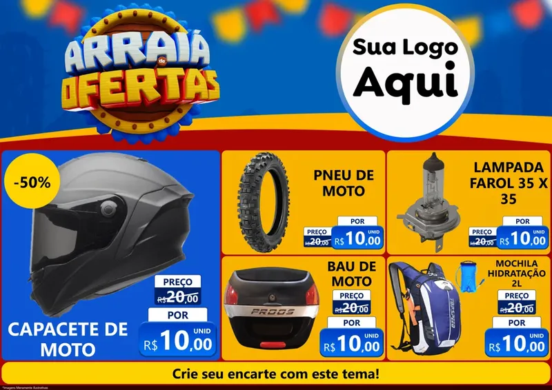Modelo de Encarte para Encarte A4 Horizontal com o tema Arraiá de Ofertas - Junina para Moto peças