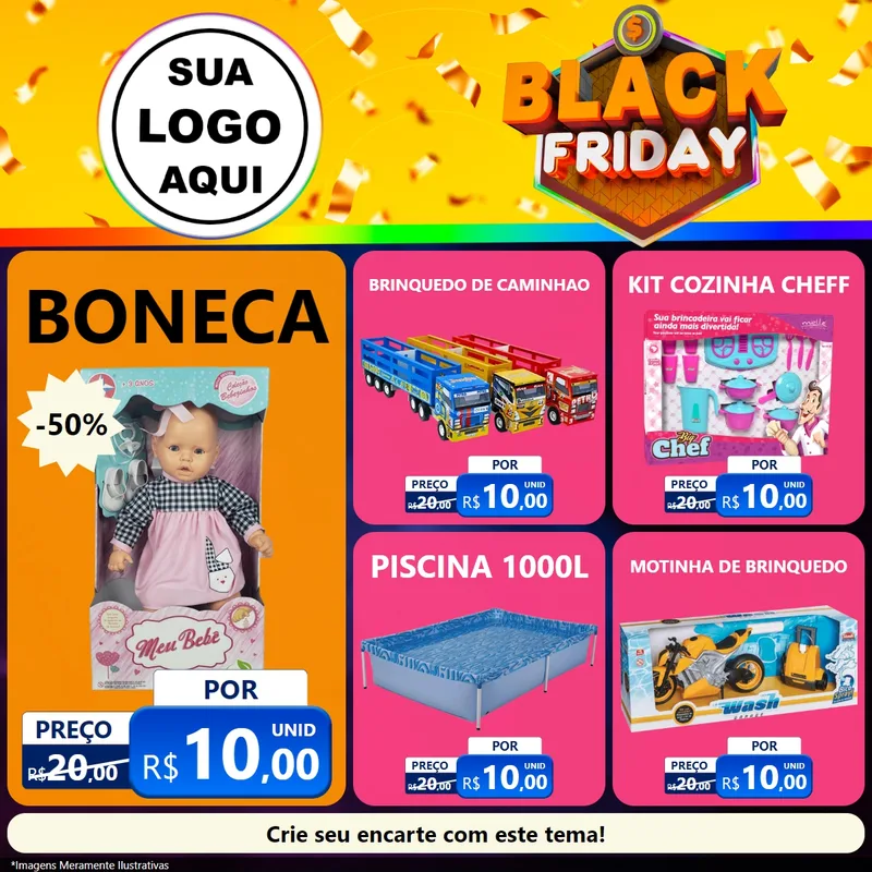 Modelo de Rede Social para Feed Facebook com o tema Black Friday para Brinquedos