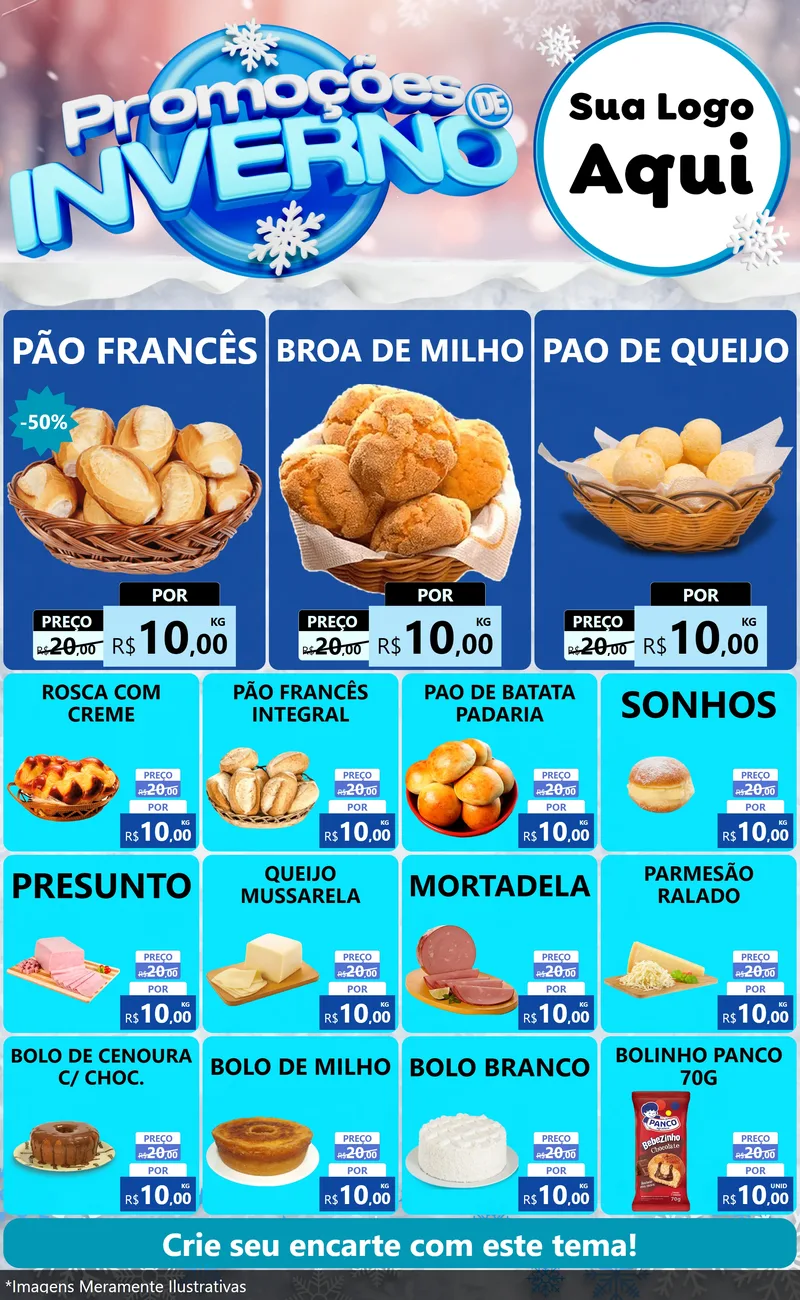 Modelo de Encarte para Encarte Grande com o tema Promoções de Inverno para Padaria