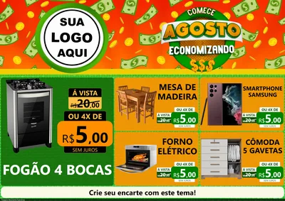Modelo de Encarte para Encarte A4 Horizontal com o tema Comece Agosto Economizando para Móveis e Eletro