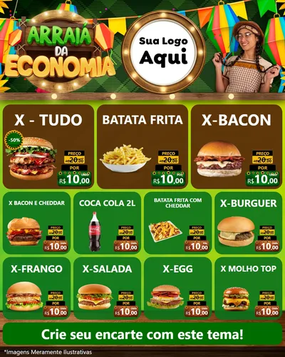 Modelo de Rede Social para Feed Instagram com o tema Arraiá de Economia para Hamburgueria