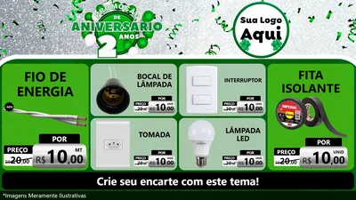 Modelo de TV para TV Horizontal com o tema Promoção de Aniversário - 2 Anos para Materiais Elétricos