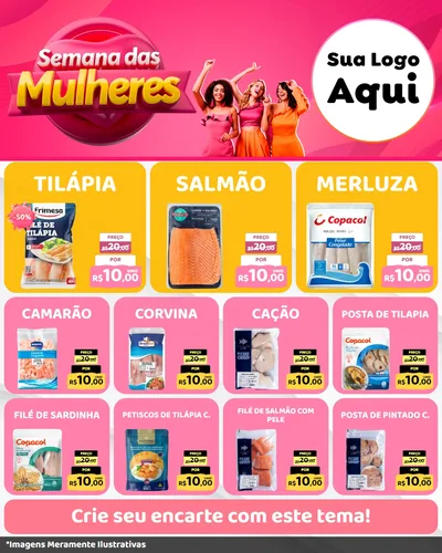 Modelo de Rede Social para Feed Instagram com o tema Semana das Mulheres para Peixaria