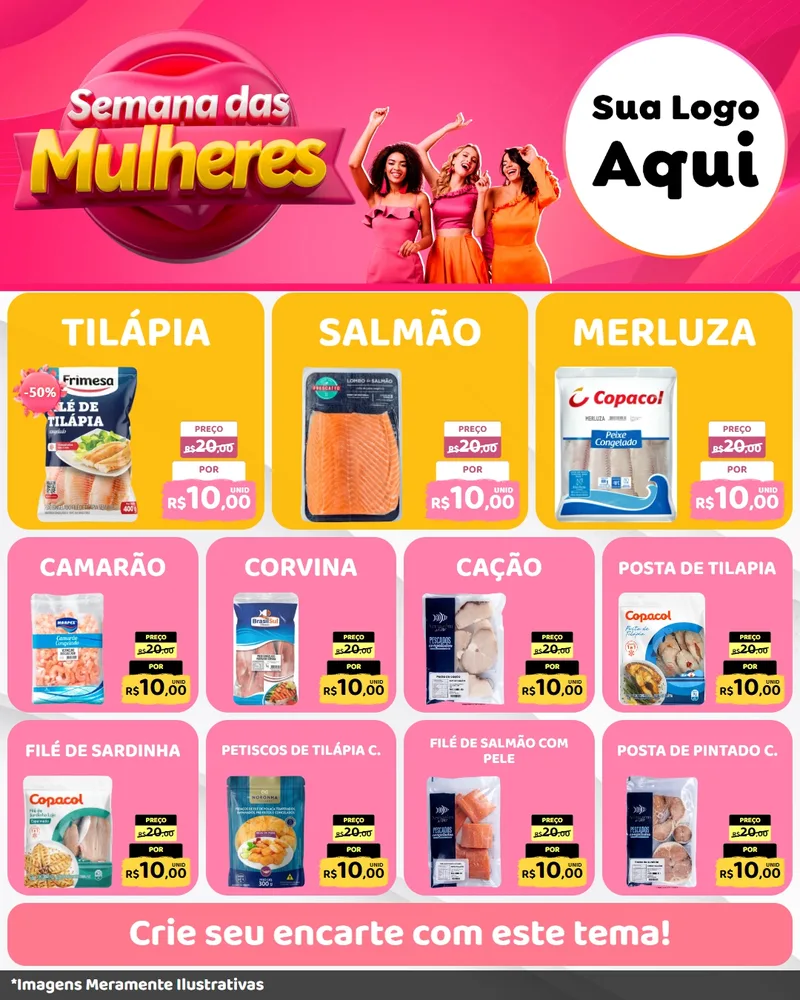 Modelo de Rede Social para Feed Instagram com o tema Semana das Mulheres para Peixaria