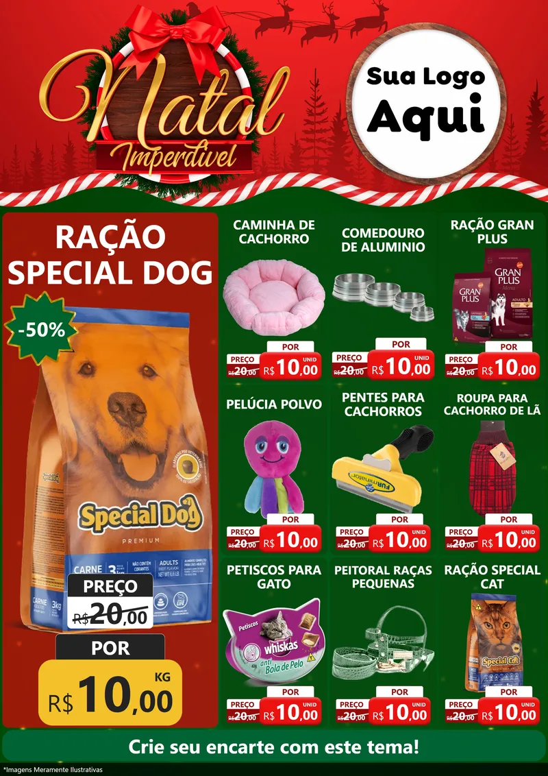 Modelo de Encarte para Encarte A4 Vertical com o tema Natal Imperdível para Pet Shop