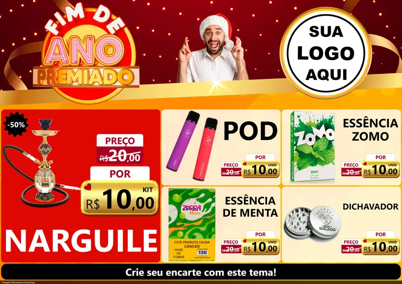 Modelo de Encarte para Encarte A4 Horizontal com o tema Fim de Ano Premiado para Tabacaria