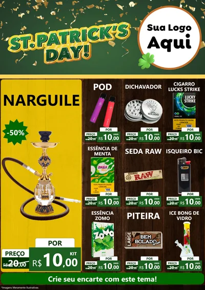 Modelo de Encarte para Encarte A4 Vertical com o tema St Patriks Day para Tabacaria