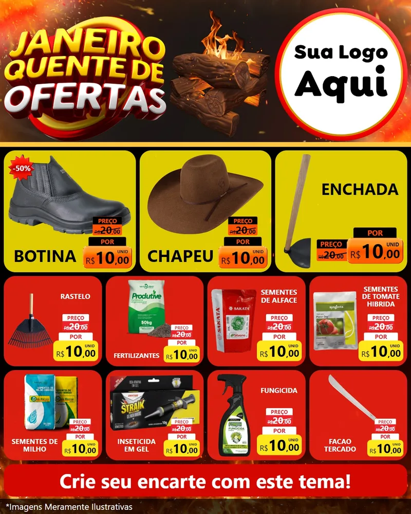 Modelo de Rede Social para Feed Instagram com o tema Janeiro Quente de Ofertas para Agropecuária