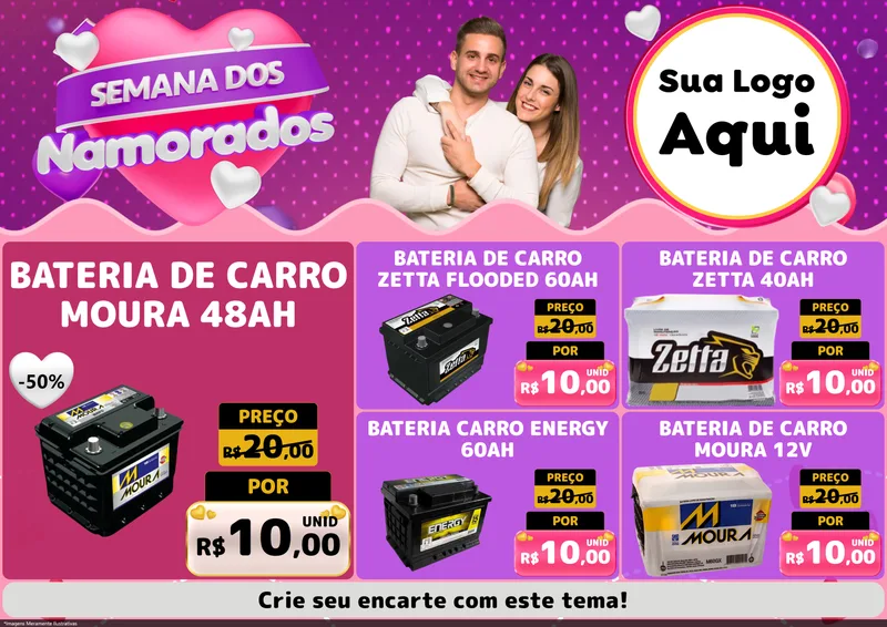 Modelo de Encarte para Encarte A4 Horizontal com o tema Semana dos Namorados para Baterias Elétricas