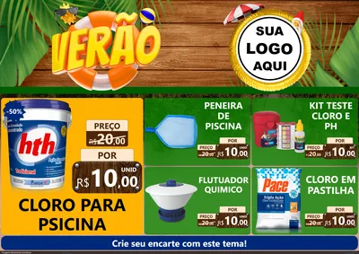 Modelo de Encarte para Encarte A4 Horizontal com o tema Verão para Produtos para Piscina
