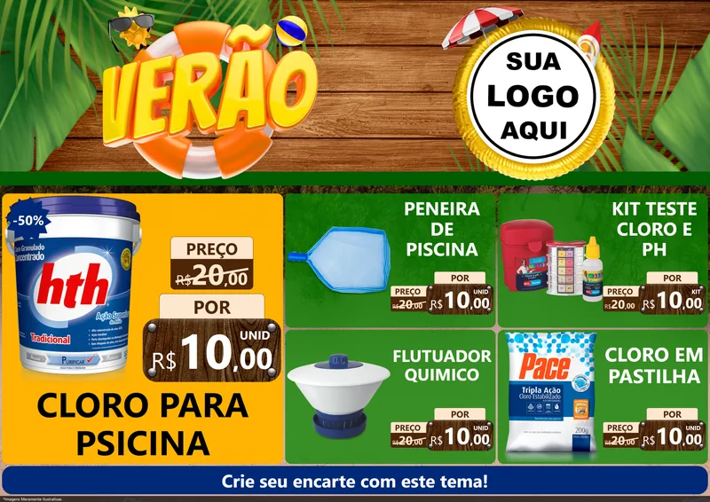 Modelo de Encarte para Encarte A4 Horizontal com o tema Verão para Produtos para Piscina