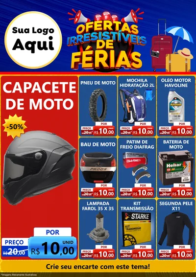 Modelo de Encarte para Encarte A4 Vertical com o tema Ofertas Irresistíveis de Férias para Moto peças