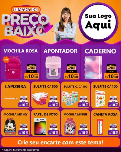 Modelo de Rede Social para Feed Instagram com o tema Semana do Preço Baixo para Papelaria