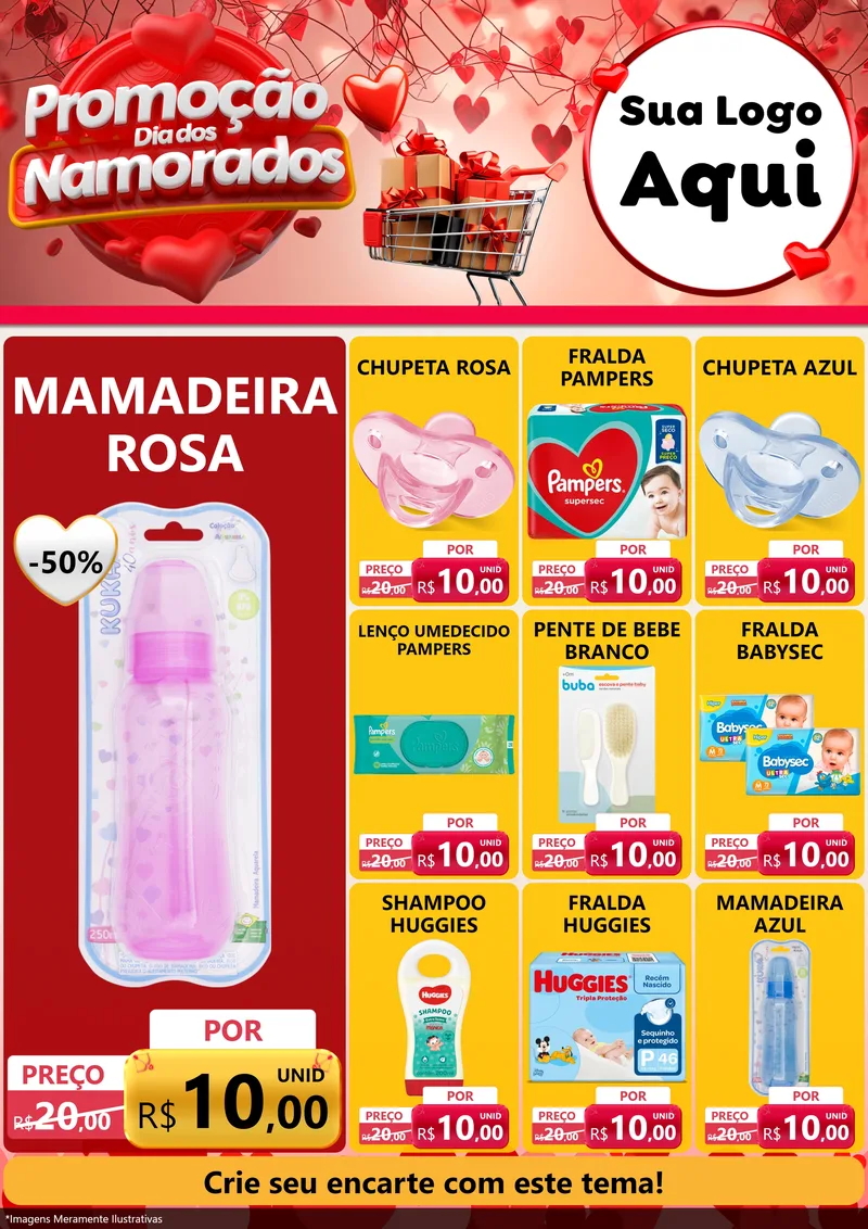 Modelo de Encarte para Encarte A4 Vertical com o tema Promoção Dia dos Namorados para Bebês