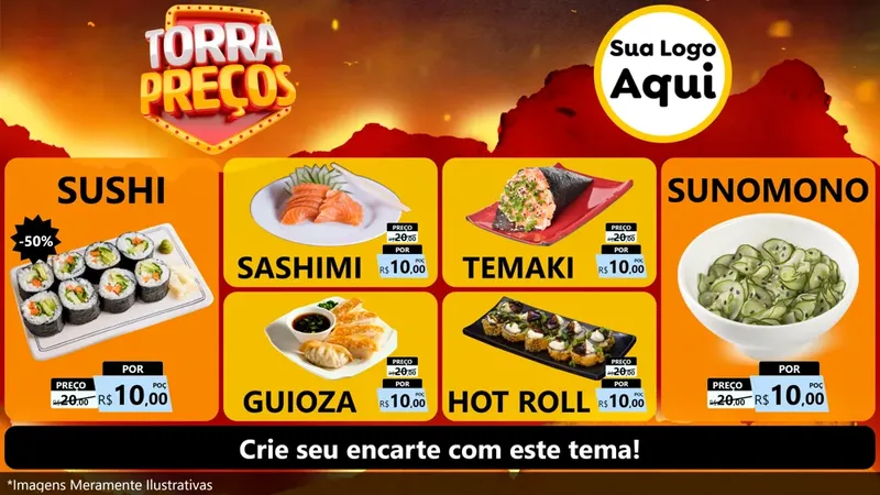 Modelo de TV para TV Horizontal com o tema Torra Preços para Comida japonesa