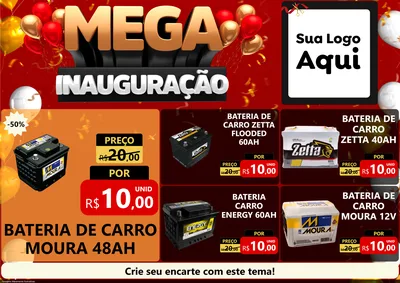 Modelo de Encarte para Encarte A4 Horizontal com o tema Mega Inauguração para Baterias Elétricas