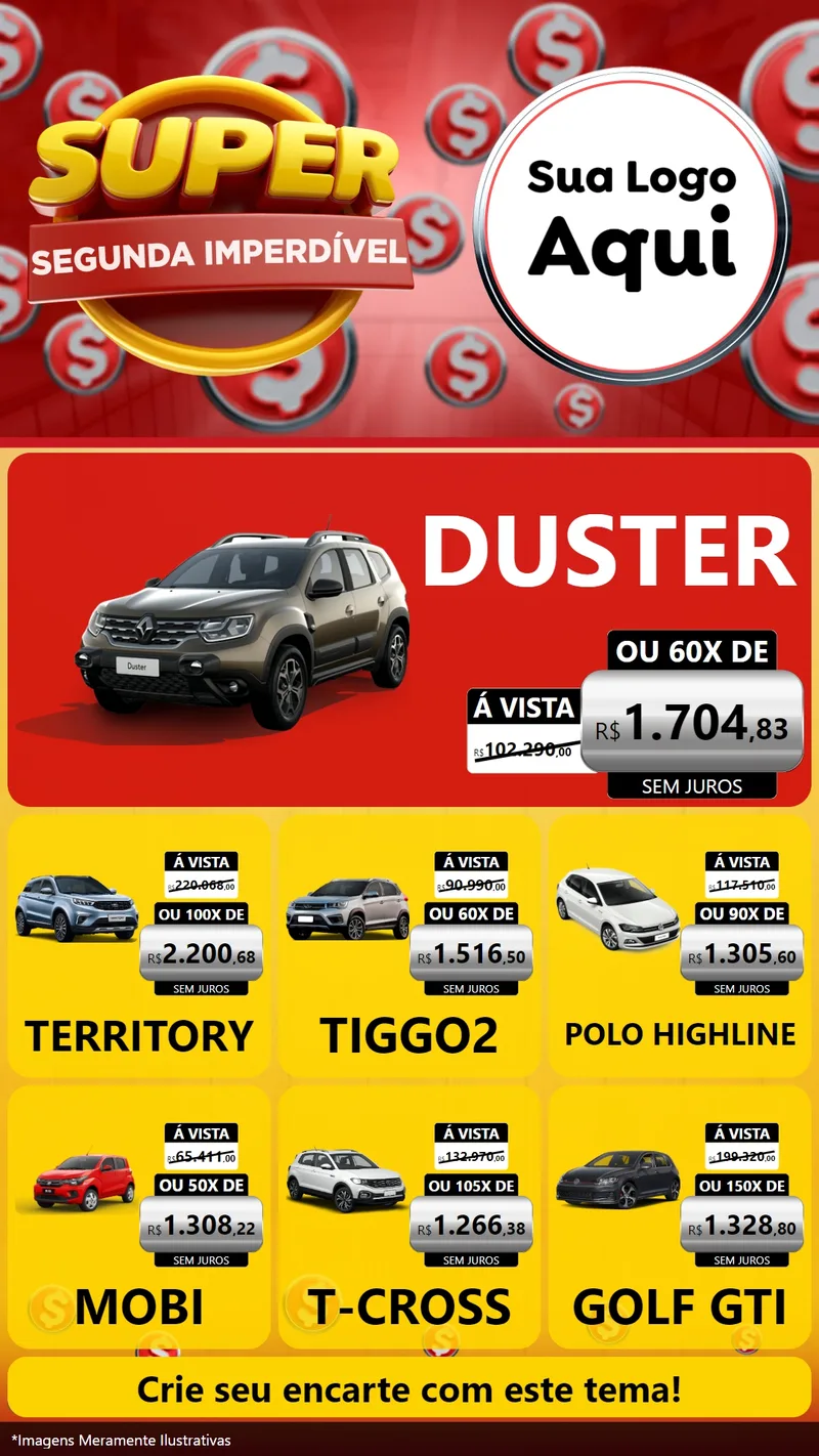 Modelo de Rede Social para Stories com o tema Super Segunda Imperdível para Concessionaria de Carros