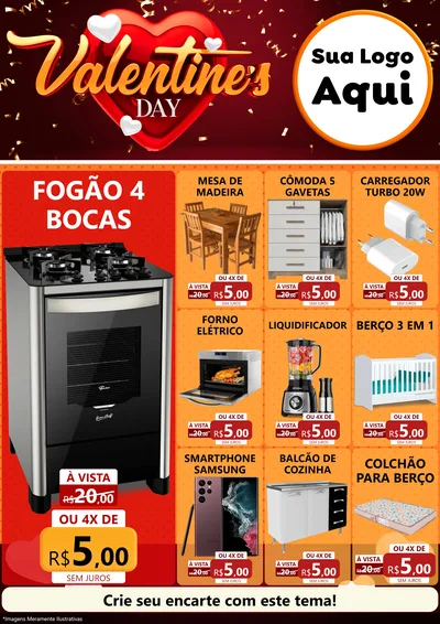 Modelo de Encarte para Encarte A4 Vertical com o tema Valentine's Day para Móveis e Eletro