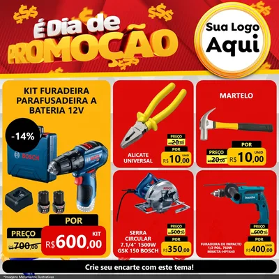 Modelo de Rede Social para Feed Facebook com o tema É Dia De Promoção para Maquinas e Ferramentas