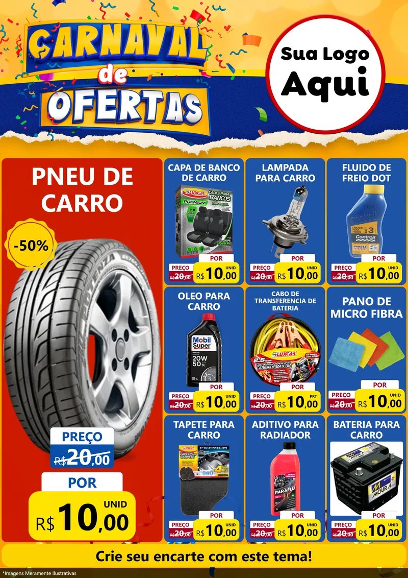 Modelo de Encarte para Encarte A4 Vertical com o tema Carnaval de Ofertas para Auto peças