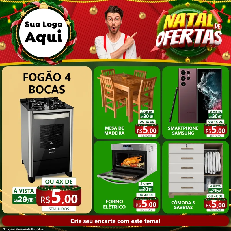 Modelo de Rede Social para Feed Facebook com o tema Natal de Ofertas para Móveis e Eletro