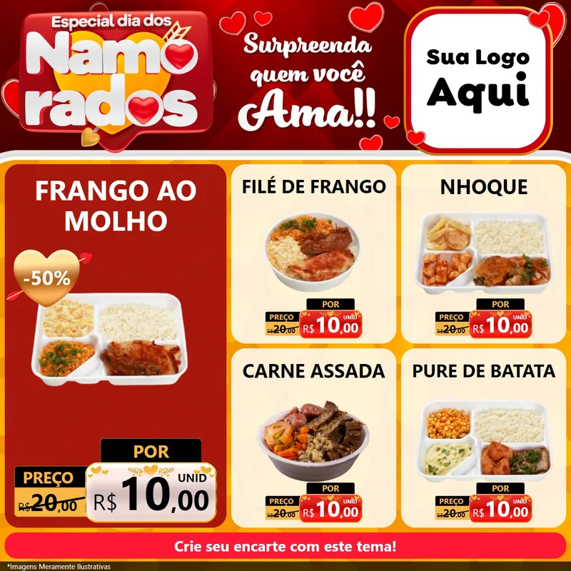 Modelo de Rede Social para Feed Facebook com o tema Especial Dia dos Namorados para Restaurante