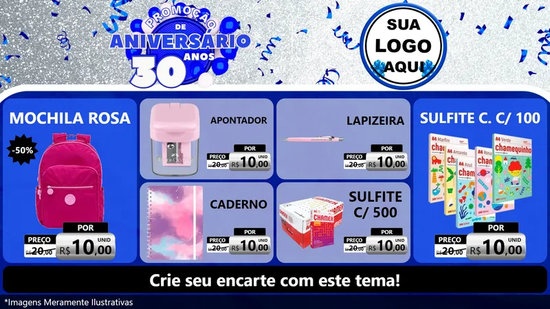 Modelo de TV para TV Horizontal com o tema Promoção de Aniversário - 30 Anos para Papelaria