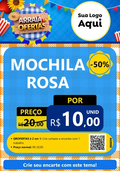 Modelo de Cartaz para Cartaz A4 Vertical com o tema Arraiá de Ofertas para Papelaria