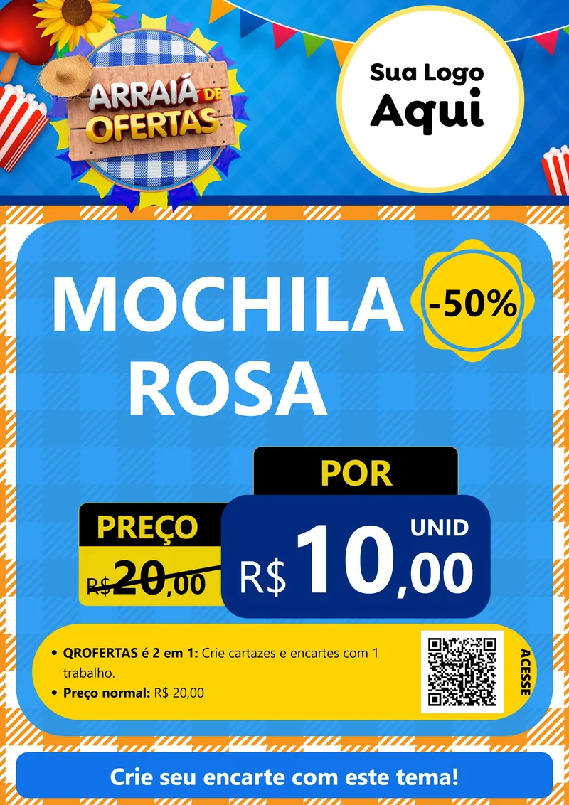 Modelo de Cartaz para Cartaz A4 Vertical com o tema Arraiá de Ofertas para Papelaria