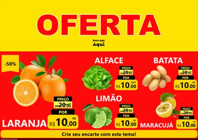 Modelo de Encarte para Encarte A4 Horizontal com o tema OFERTA - Vermelho Cartaz para Hortifrúti